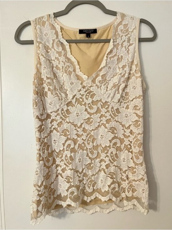 Tops - Cream Sleeveless Lace Tank